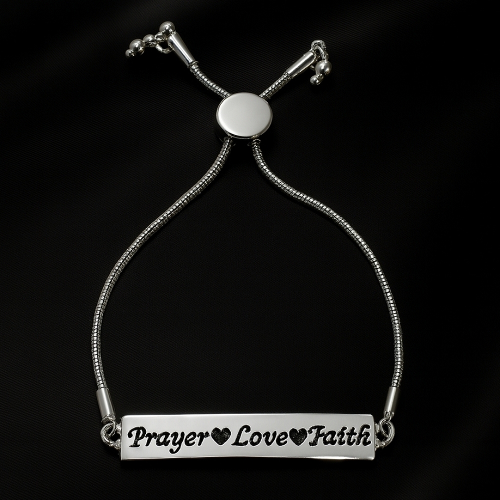 Prayer Love Faith Silver Tone Bracelet – Adjustable Bolo Jewelry for Inspiration